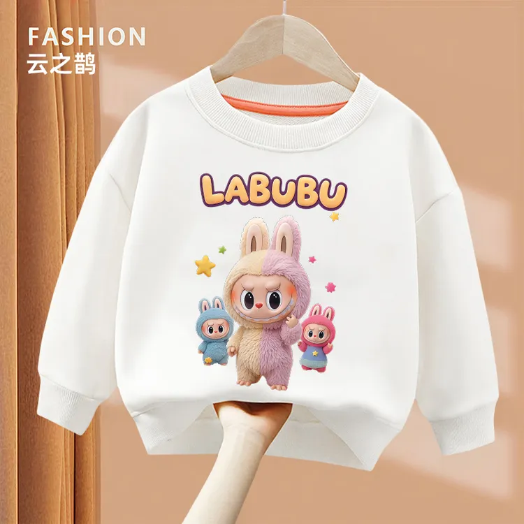 labubu秋冬韩版女童卡通粉色卫衣小童春秋常规款男童圆领长袖上衣