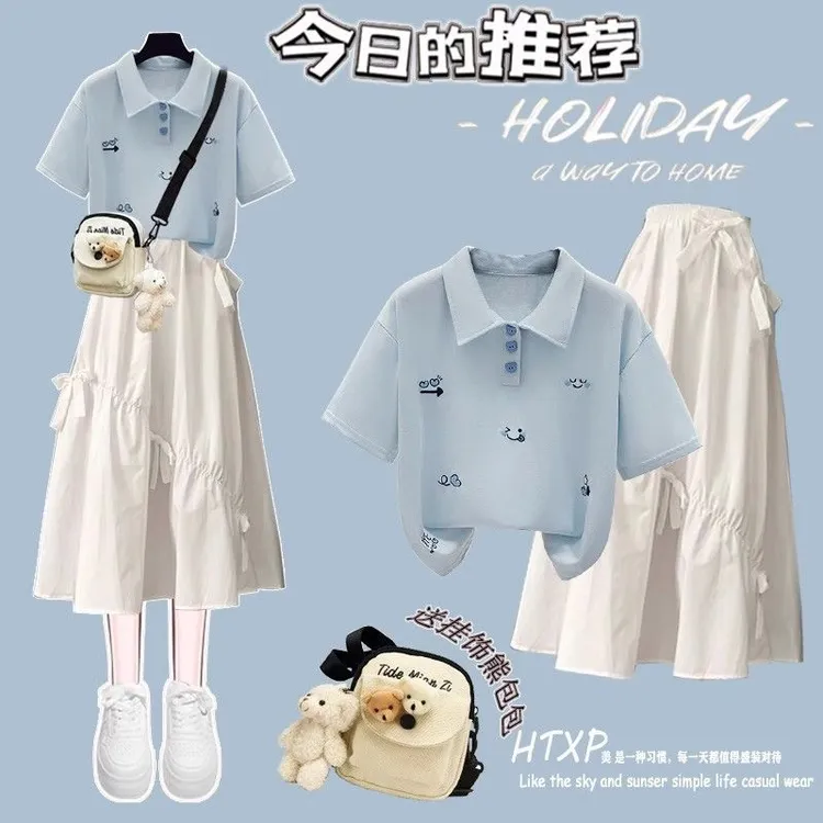 韩系少女连衣裙夏装2025新款学院风初高中学生甜美短袖套装裙子