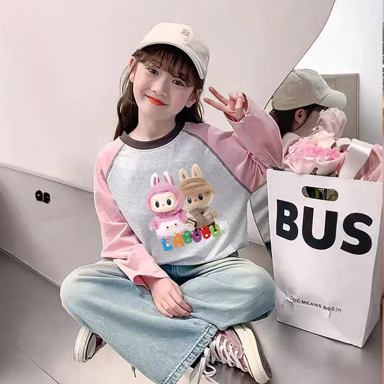拉布布儿童衣服2025新款女童春秋长袖T恤洋气卡通印花童装上衣潮