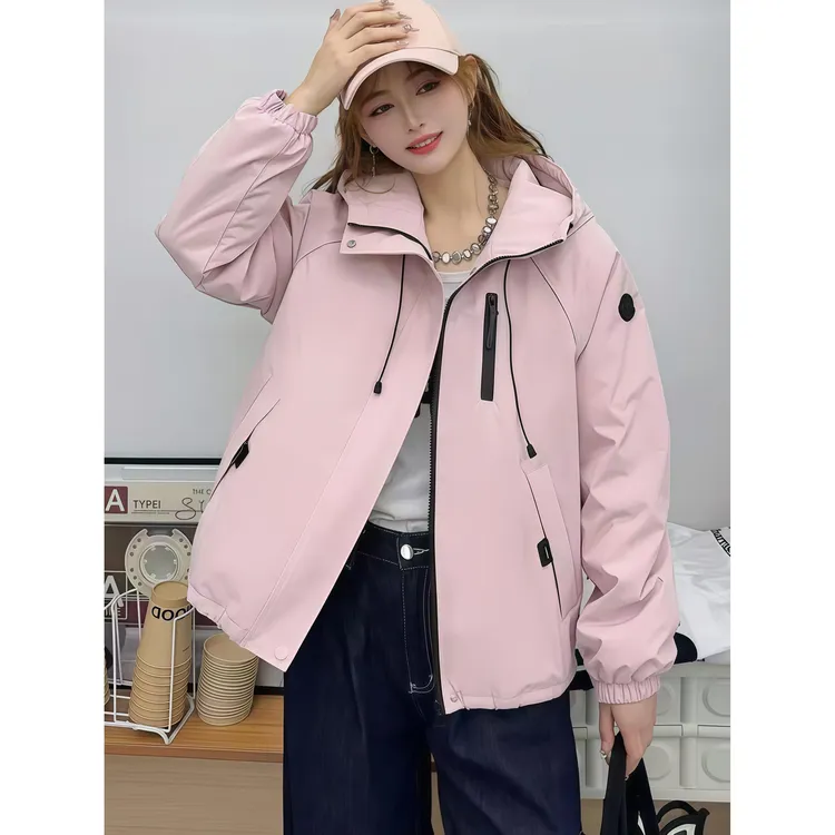 韩版连帽防风防水时尚夹二服女2025新款保暖百搭冲锋衣外套