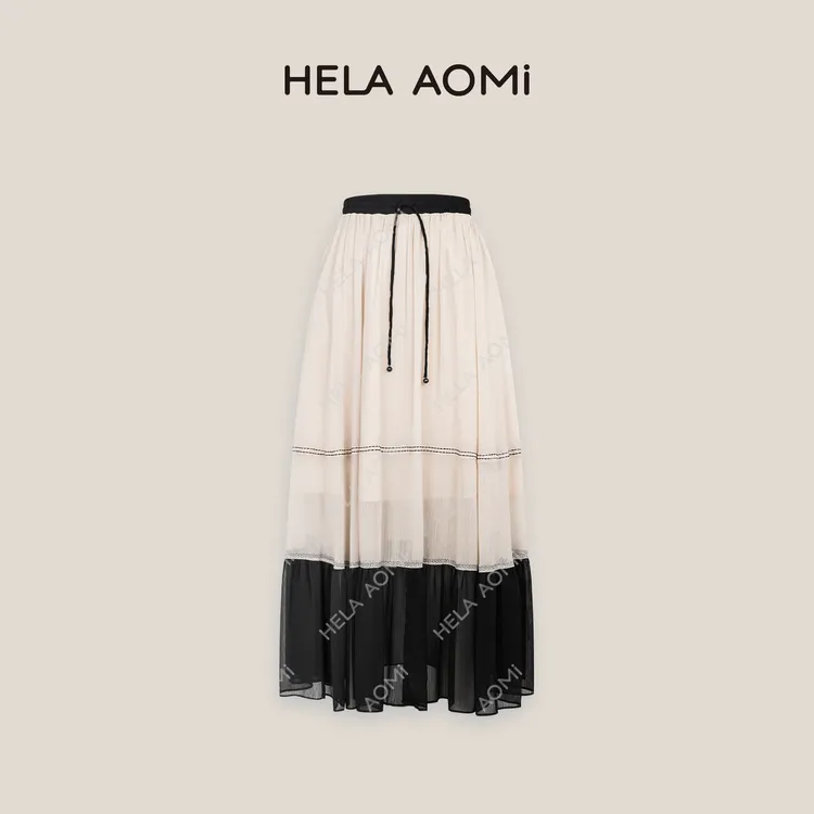 HELA AOMI“奈儿半裙”重工拼接撞色飘逸垂感轻奢半身裙CY5BC71439