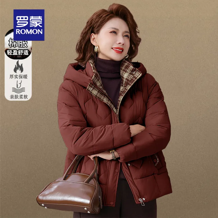 罗蒙中年妈妈秋冬外套小个子新款洋气大码中老年女士冬装加厚棉服
