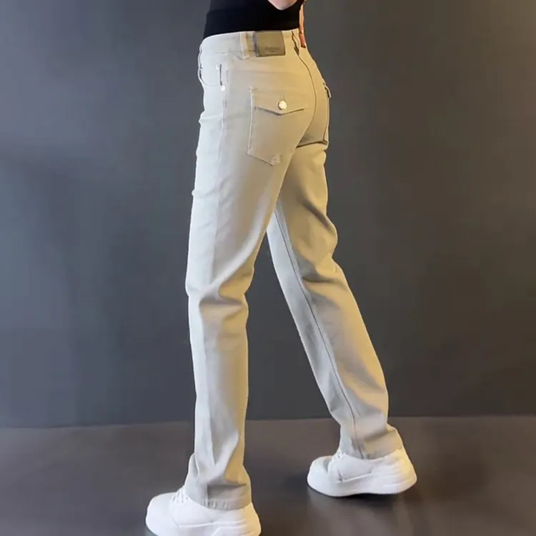 秋冬加绒轻奢男装潮牌男士牛仔裤纯色时尚百搭宽松直筒休闲裤长裤