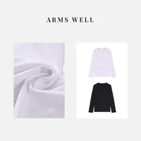 ARMS WELL王囡囡 黑/白圆领匹马棉纯色薄款长袖T恤 S60
