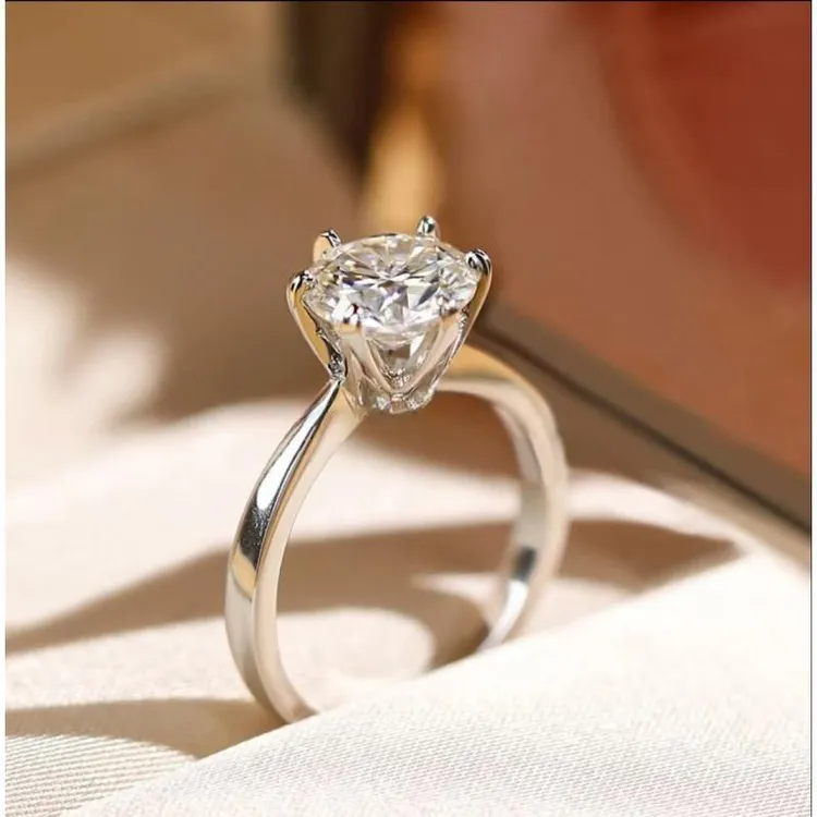 925银莫桑石银制品 【周家皇冠】结婚订婚戒0.5-3克拉不掉色银戒指