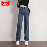 CBC复古蓝窄版阔腿牛仔裤女2025新款秋美式休闲长裤高端直筒裤子