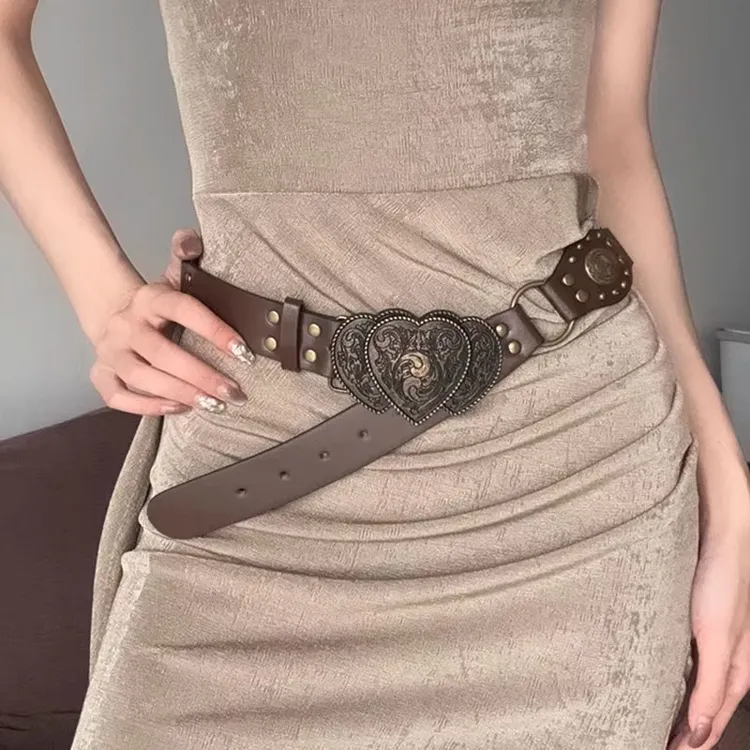 女士皮带2025新款美式复古千禧风 y2k辣妹裤带百搭雕刻宽腰带配饰
