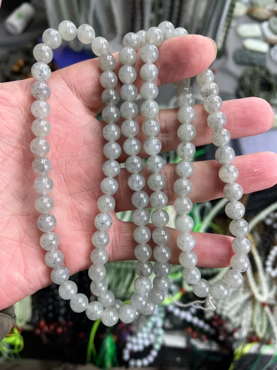 和田玉点墨青花卡8毫米108颗珠链时尚吊坠项链挂件链子文玩珠链