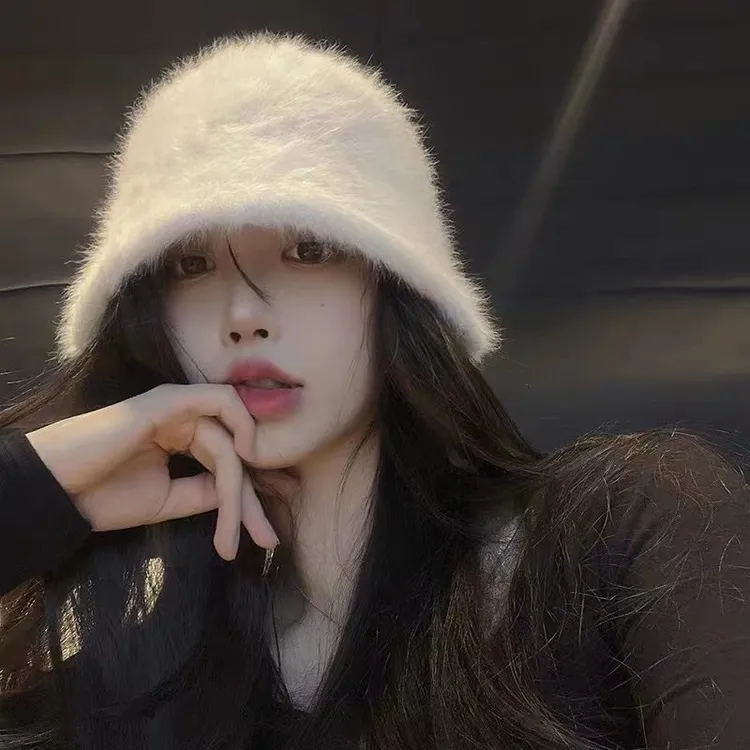 帽子女秋冬韩版2024新款时尚百搭显脸小兔毛水桶渔夫盆帽大头围