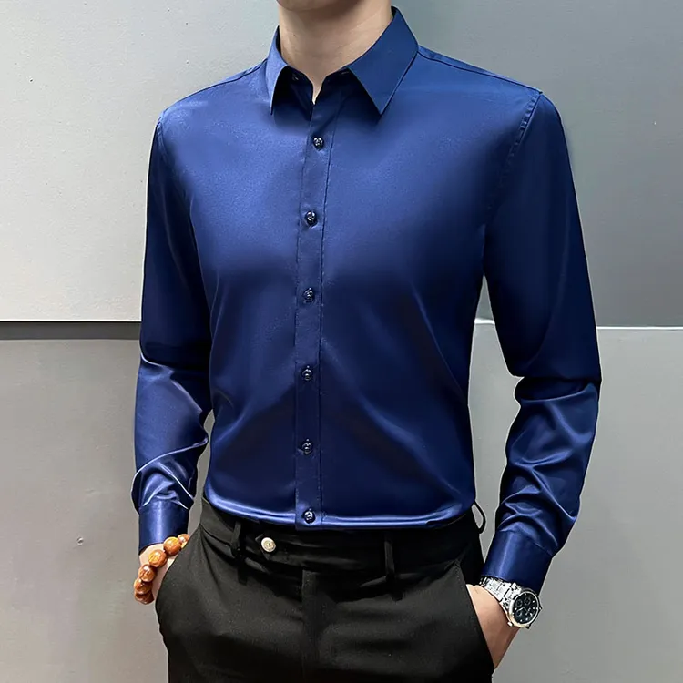 商务正装男士衬衫长袖韩版修身春秋商务休闲纯色百搭工作服衬衣男