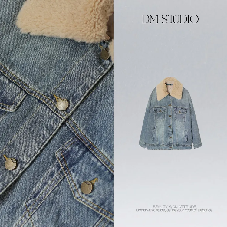 DEDM•STUDIO/气质百搭减龄复古水洗翻毛领牛仔外套2510WT/81329