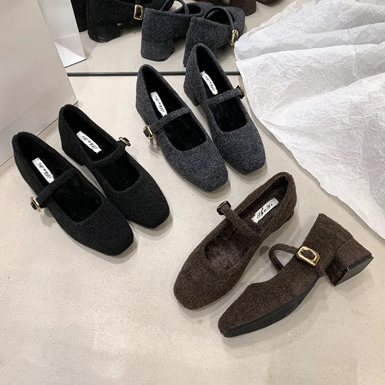 玛丽珍鞋方头增高粗跟厚款百搭休闲风软底豆豆鞋单鞋