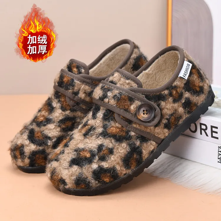 软底加绒毛毛鞋女2025冬季新款防滑保暖魔术贴棉鞋厚底全包勃肯鞋
