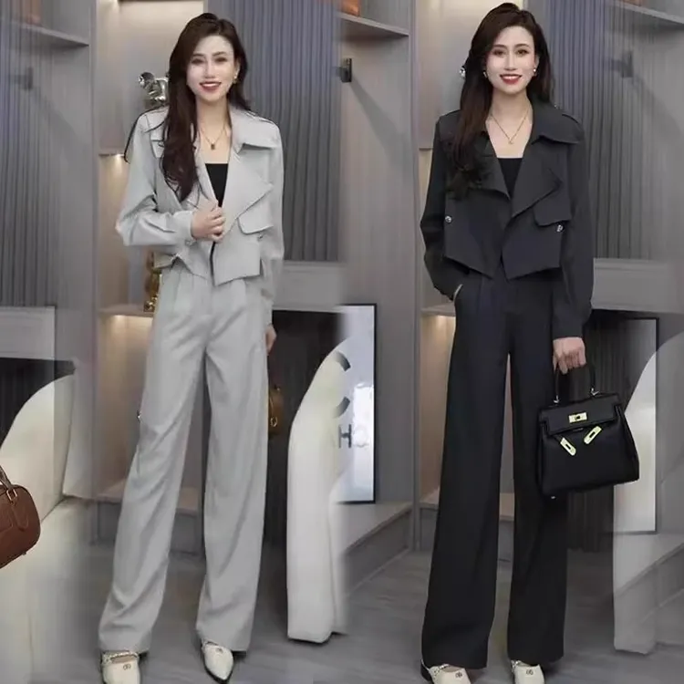 秋季换新0330新款时尚爆款套装女洋气显瘦短款外套女两件套