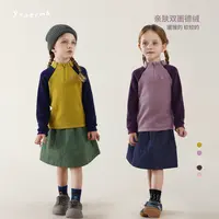 【季度主推】女童加绒加厚插肩袖撞色T恤