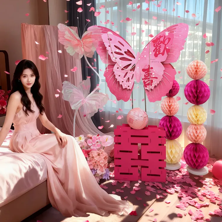 结婚装饰套装蝴蝶kt板背景墙客厅婚房布置男女方新房卧室婚庆用品