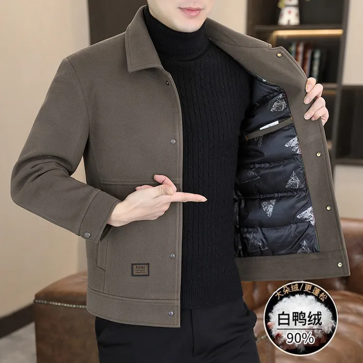 顿奇摩费涅男士短款羽绒服冬款新款青年成熟高端毛呢外套品牌男装