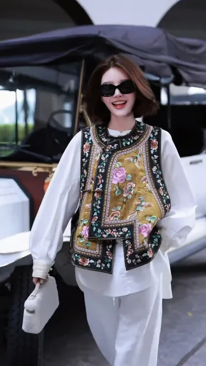 【古梵孜】传承/锦上添花国风桑蚕丝香云纱绣花国风独特漂亮马甲