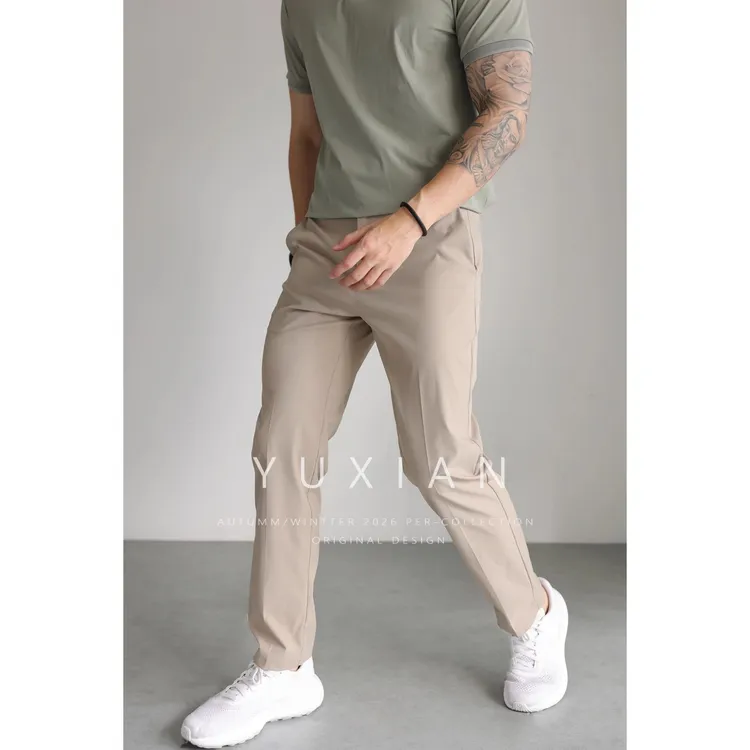 YUXIAN轻盈薄款透气弹力抗皱男士商务休闲裤修身直筒长裤春夏男士