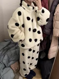 灰灰呀！冬日暖乎乎～百搭减龄可爱！波点加绒睡衣套装保暖家居服