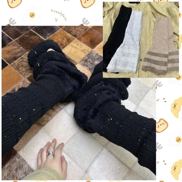 亮片微闪袜套腿套秋冬羊毛针织微闪拼接堆堆叠穿保暖毛感ins韩系