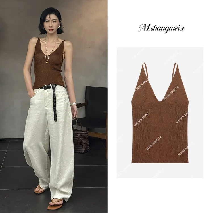 M.SHANGMEI.Z/沐熙【纸醉金迷】美大哥舒适轻奢针织吊带背心X052568