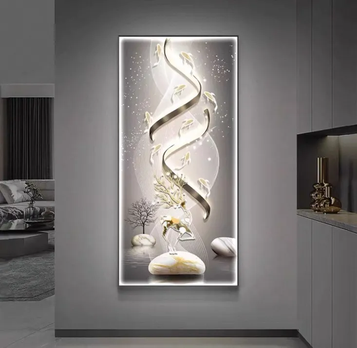 轻奢九鱼图玄关装饰画走廊鲤鱼2025新款挂画大气有高级感妈妈客厅