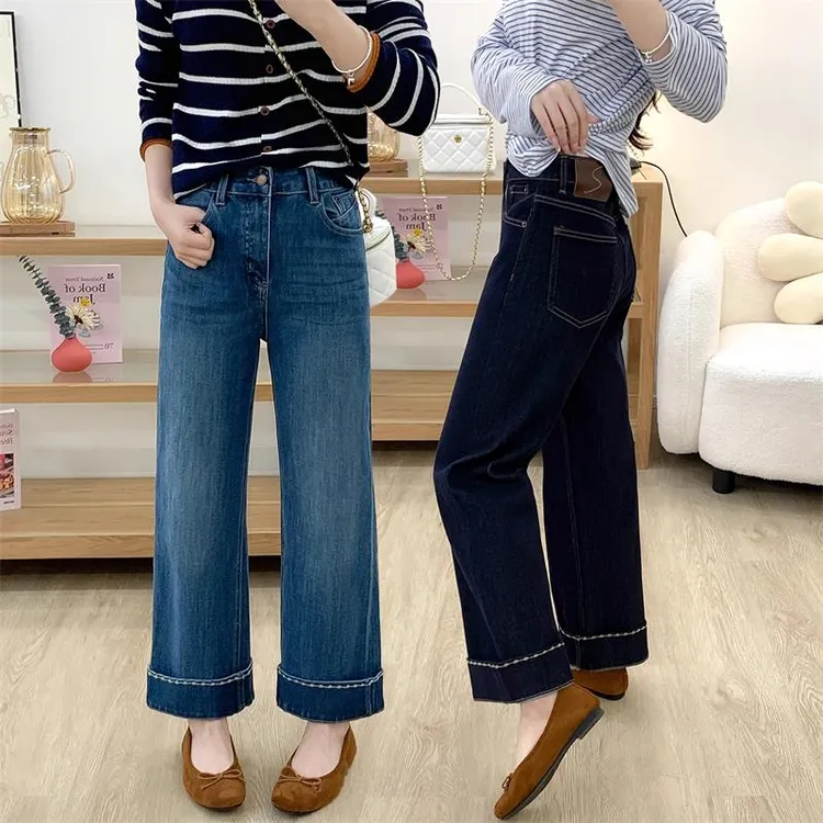 秋季女胖mm大腿粗屁股大码裤子2025百搭老钱风卷边窄版宽松牛仔裤