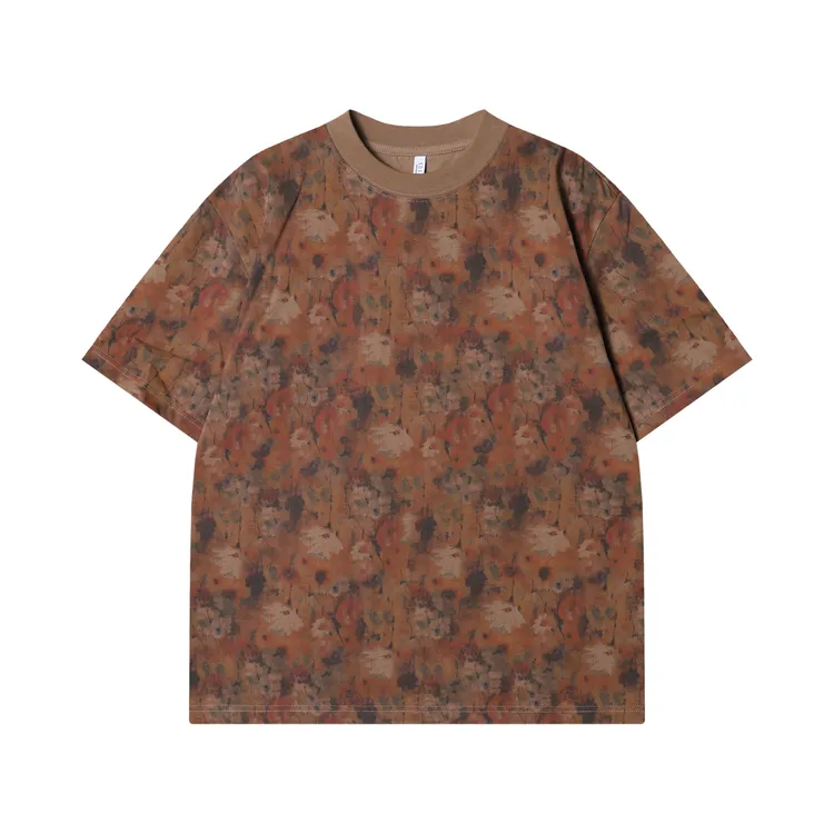 夏季高级感新款好像满印简约花卉短袖T恤晕染扎染套头百搭上衣