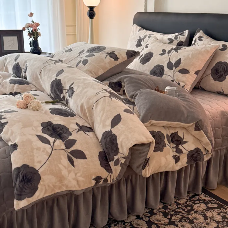 A类母婴美拉德牛奶绒床盖四件套加厚珊瑚绒床单被套双面绒三件套