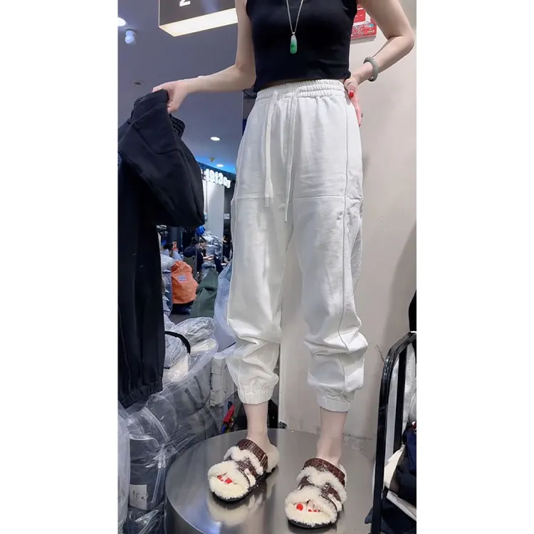 休闲卫裤女2025秋季新款白色百搭时尚显瘦遮肉大码束脚哈伦老爹裤