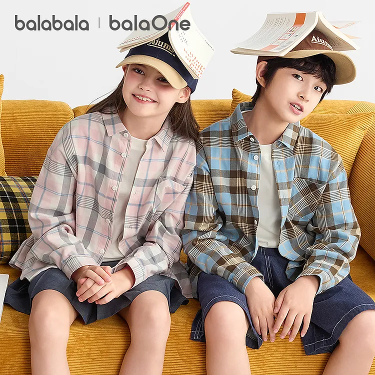 巴拉巴拉童装儿童衬衫长袖男童女童2025新款春秋舒适超柔绒格子潮