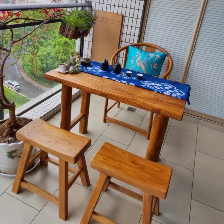 老榆木桌子实木大板茶桌茶台一整套家用餐桌书桌电脑桌阳台茶桌椅