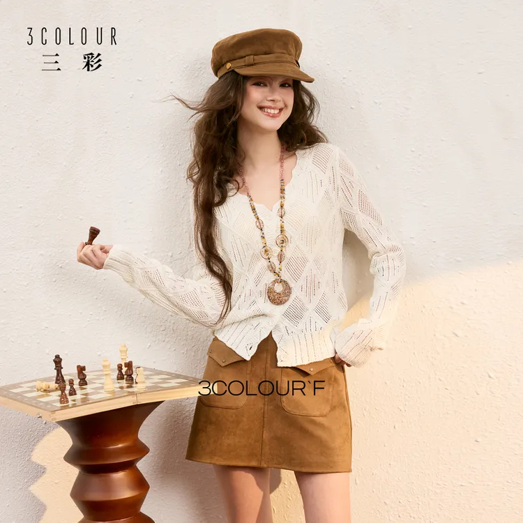 林一专属2233三彩独醒2025秋季新款V领镂空长袖针织衫毛衫上dbx