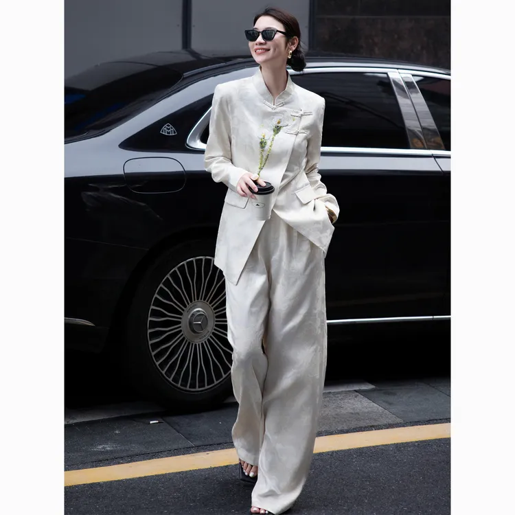 ZEROYK新中式国风提花西装套装高端立体订花西服长裤两件套