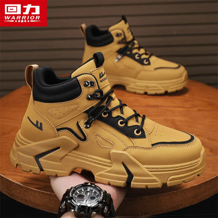 回力男鞋大黄靴高帮鞋子男2025新款男士潮鞋复古皮面工装休闲板鞋