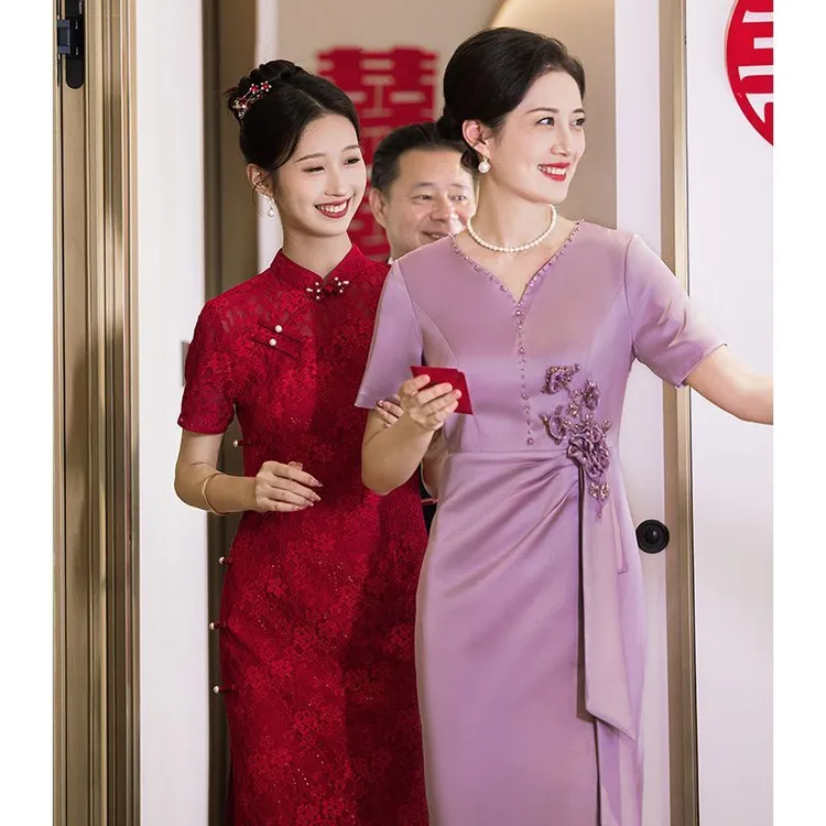 王小鸭2025夏季新款高端喜婆婆婚宴装礼服裙年轻妈妈婚礼连衣裙女