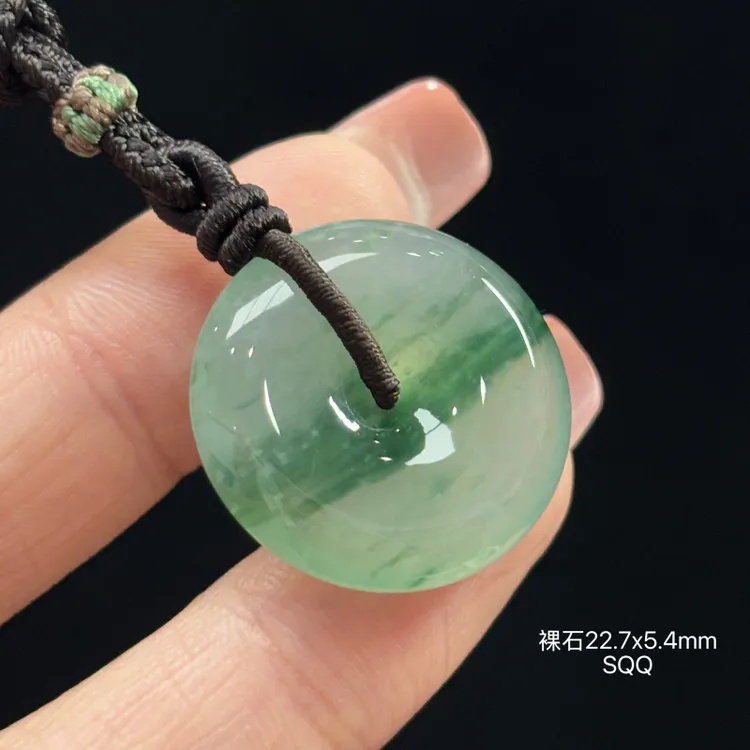 缅甸天然翡翠A货冰飘绿花平安扣吊坠SQQ（下单咨询客服）