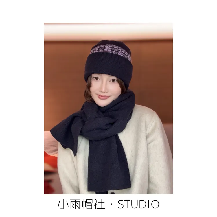 小雨帽社“费尔岛羊毛帽子”复古气质加厚包头帽 针织帽+围巾