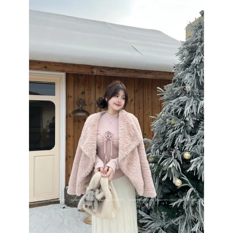 【柔雾奶兔】温与柔 奶香甜糯糯千金感！软软兔绒温柔风环保毛外套