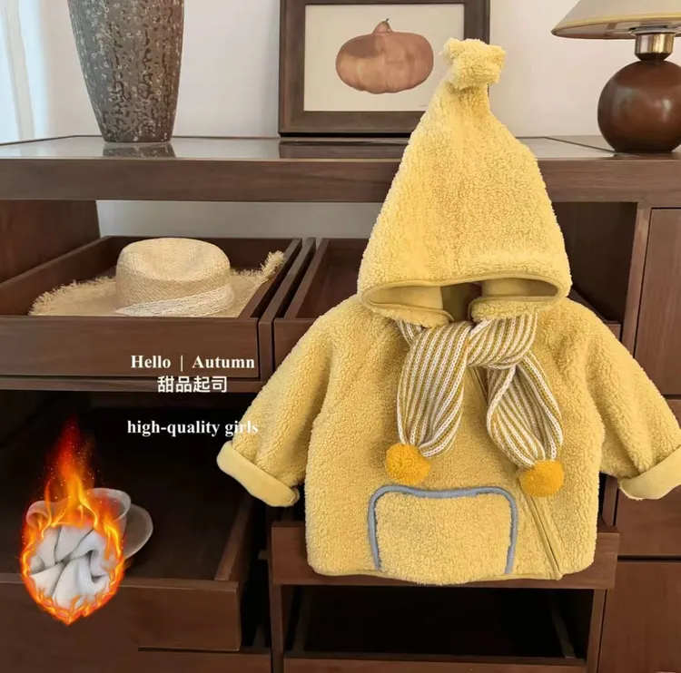 儿童外套冬装新款洋气男女童小星星精灵帽保暖加厚棉服宝宝棉服