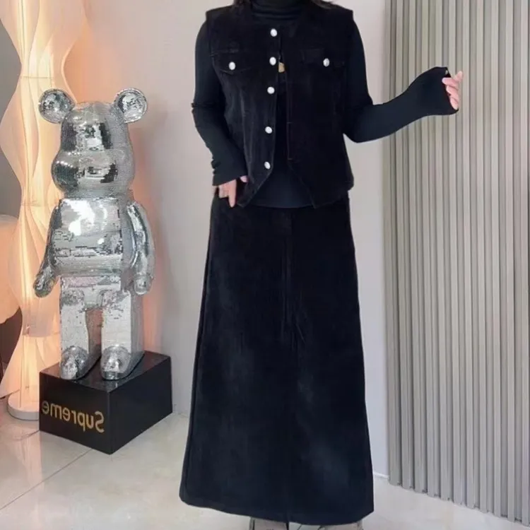 《大亭家》小香风三件套新款时尚遮肉气质马甲+打底+半身裙高级感