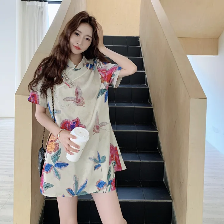 新中式复古印花气质套装裤女2025夏季新款改良旗袍上衣短款两件套