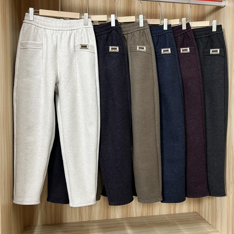 秋冬加绒加厚保暖哈伦裤毛呢长裤简约百搭休闲裤显瘦女裤高腰外穿