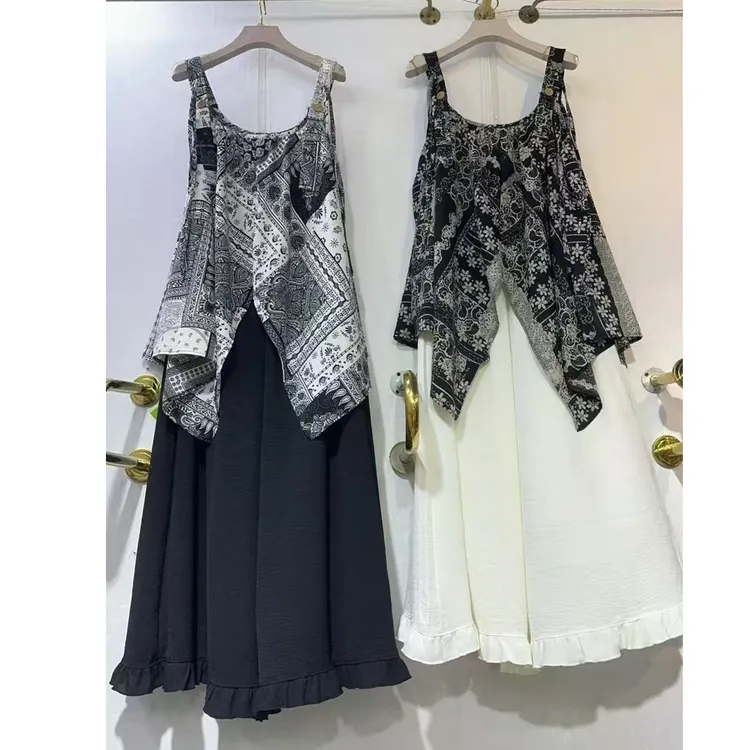 8811-2025年夏季新款时尚洋气显瘦吊带上衣+花边阔腿裤两件套