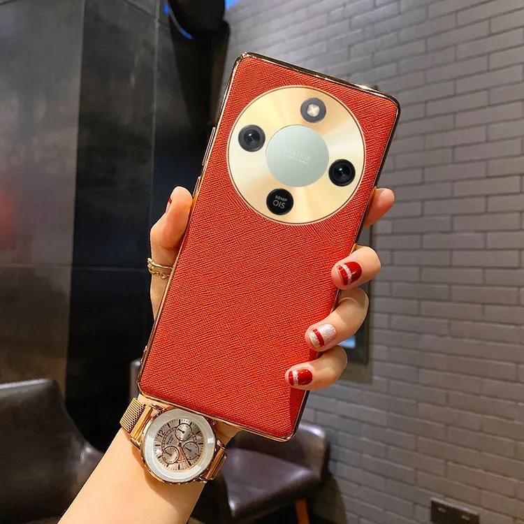 适用荣耀X70手机壳honor X70保护套男女轻奢皮革电镀十字纹高级感