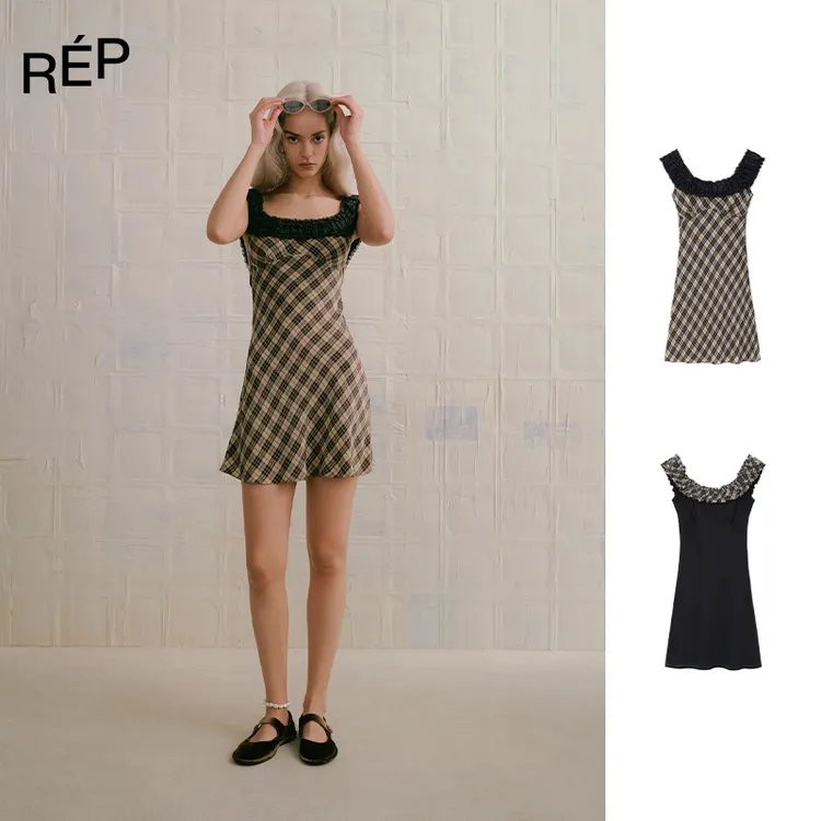 REP-MARCHEN设计师品牌 核桃格纹/骑士黑双姝格纹连衣裙25SS新款