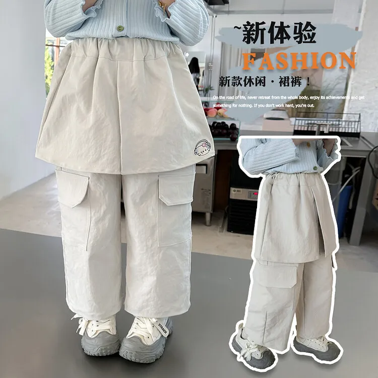 女童洋气工装裤2025秋季新款儿童屁帘裤子小女孩时髦阔腿长裤