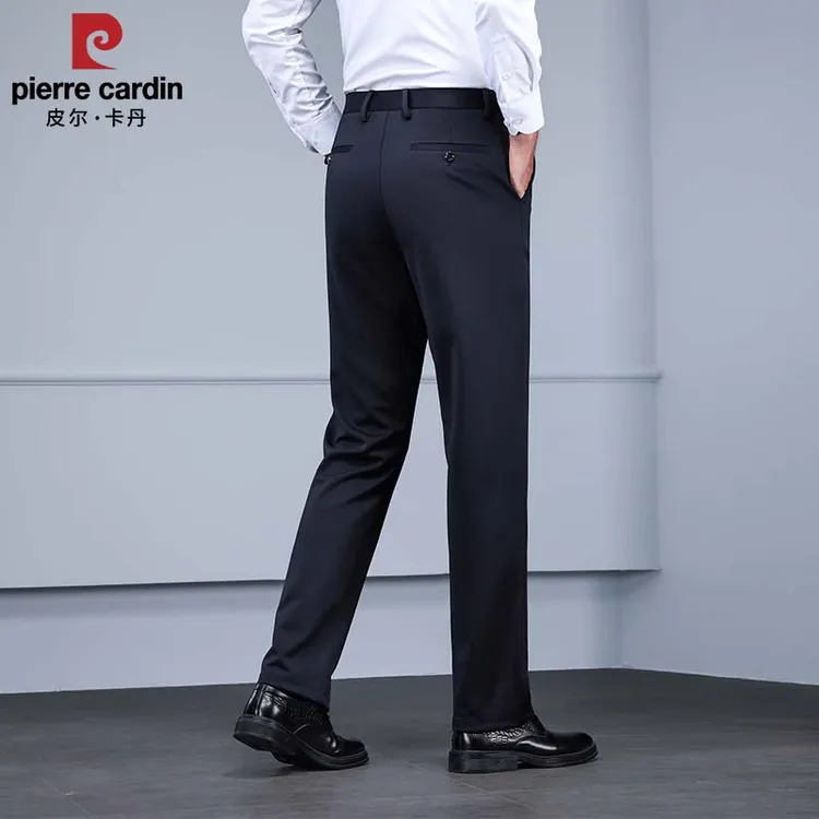 皮尔卡丹/春秋季新款商务休闲高腰直筒休闲裤中年男士宽松西装裤