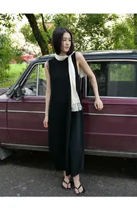 【素简】气质慵懒随性花苞廓形遮胯显瘦不挑人圆领连衣裙01738
